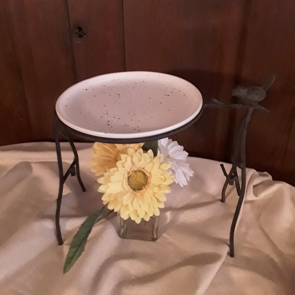 Rustic Bronze Metal Plate & Sauce/Dip Stand with Bird Motif - Picture 6 of 7